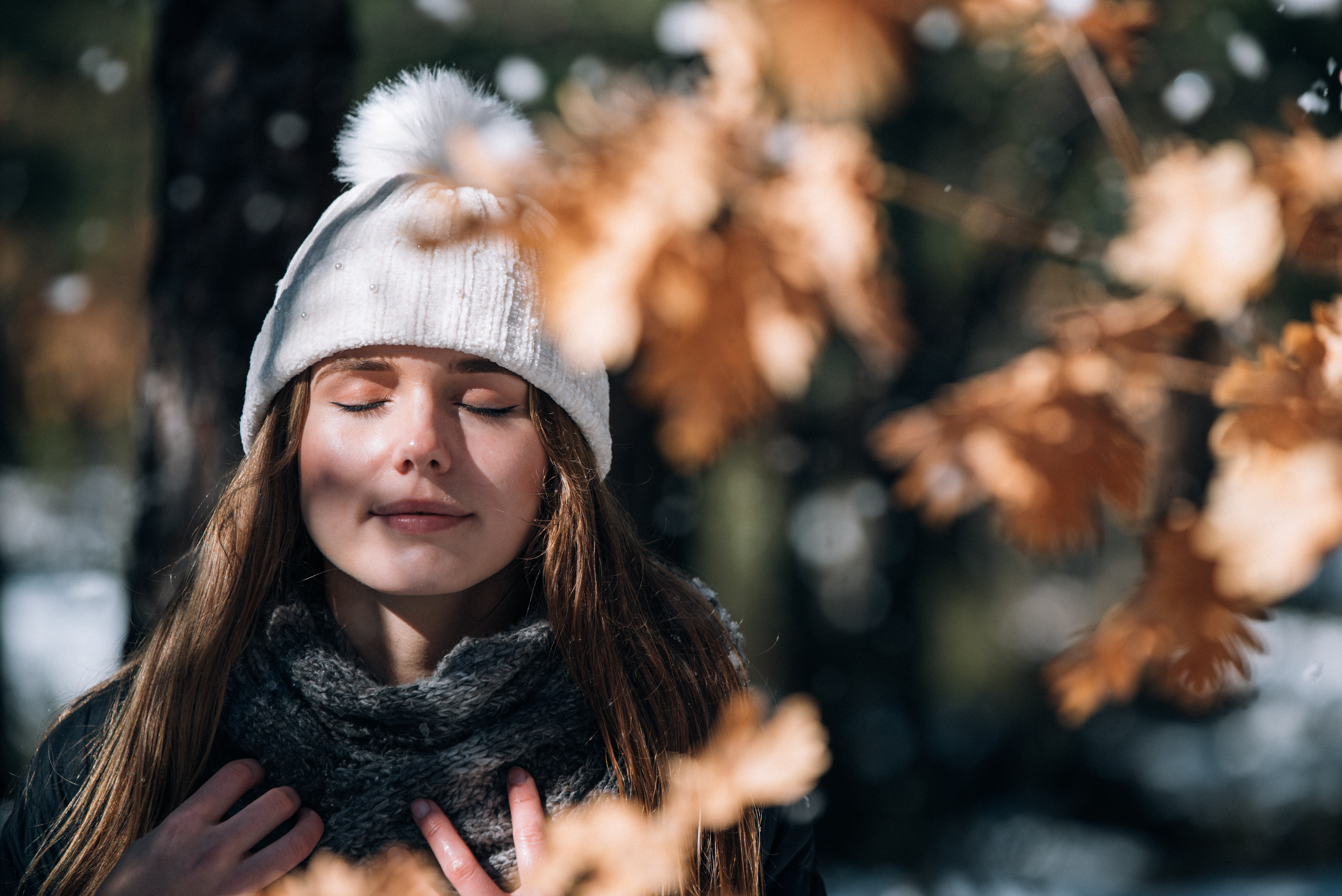 portrait young pretty woman in winter in the snow for blog exploring skin function