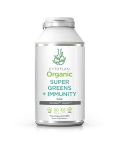 Front facing image of bottle of Cytoplan Organic Super Greens + Immunity  superfoods powder.